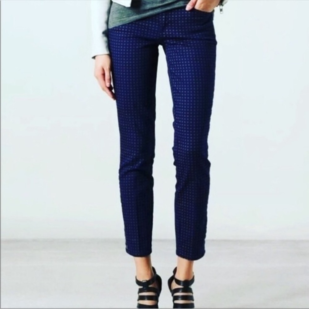 Tory Burch navy blue daisy dots Emmy ankle crop pants size 29